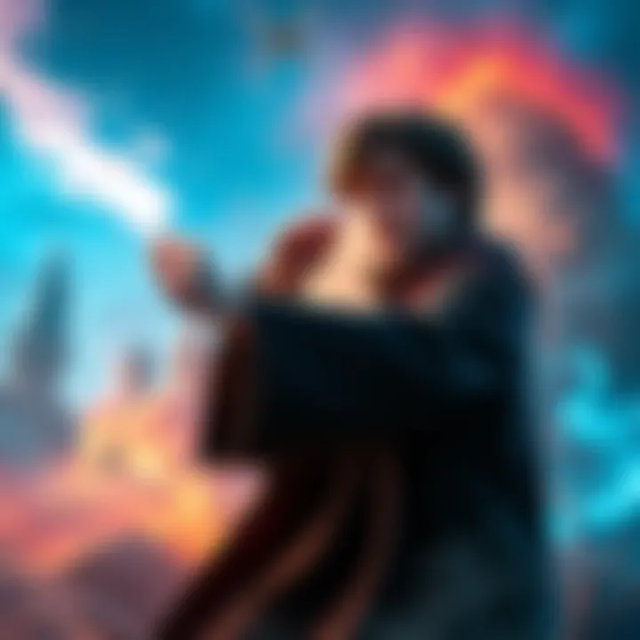 A character from Hogwarts Legacy engaged in a spell-casting scene amidst a vibrant, magical landscape