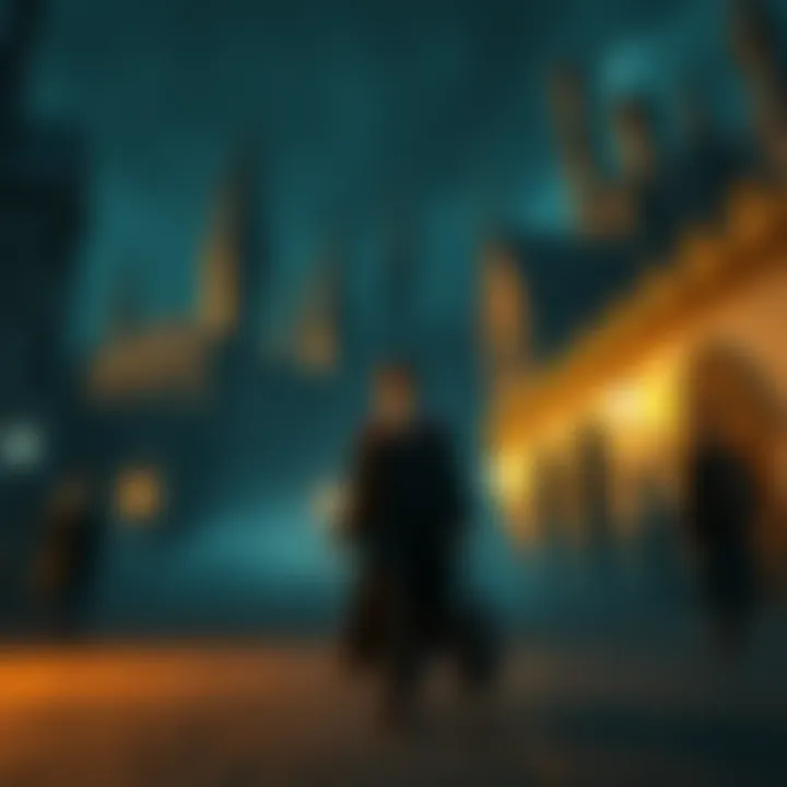 A character in Hogwarts Legacy walking through a less detailed Hogwarts environment with familiar castle features and a few students nearby.