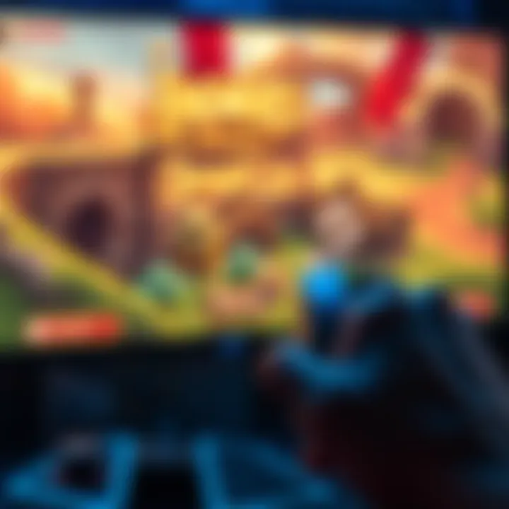 A person holding a PC gaming mouse, contemplating buying Hogwarts Legacy while looking at a gaming monitor displaying the game.