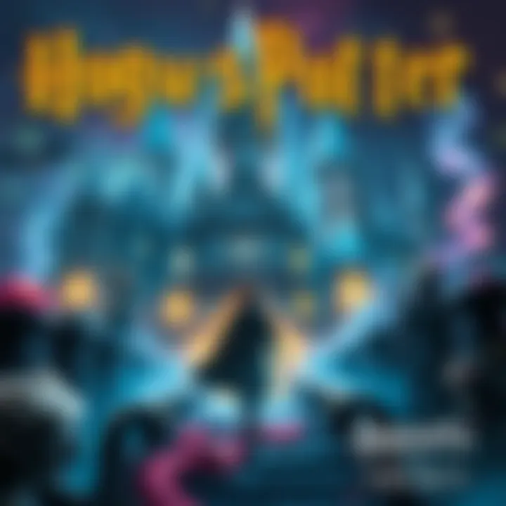 A character exploring a vibrant Hogwarts castle with magical elements and creatures surrounding them.