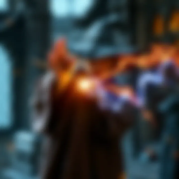 A wizard casting a spell with magical effects around them, representing skill development in Hogwarts Legacy.
