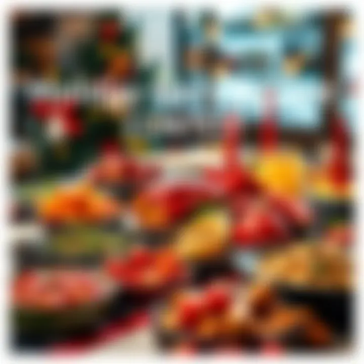 A festive display of delicious holiday dishes with a cooking theme, inviting people to share their recipes for a chance to win prizes.