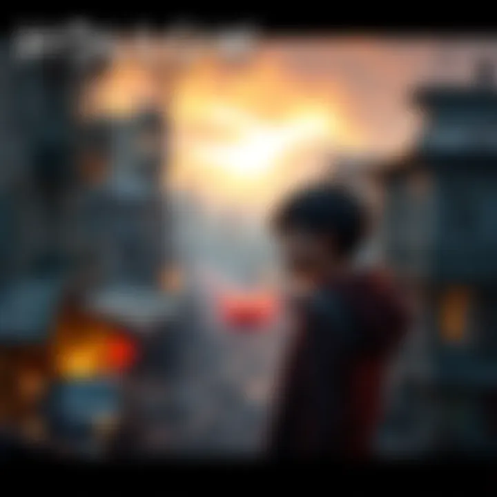Hollow Home Game Scene A scene from the game Hollow Home, featuring 14-year-old Maksym in a war-torn city, reflecting on life during conflict.