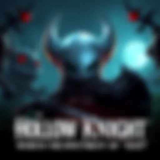 The main character from Hollow Knight, a small knight with a hollow head and a sword, surrounded by dark, atmospheric elements of the game world.