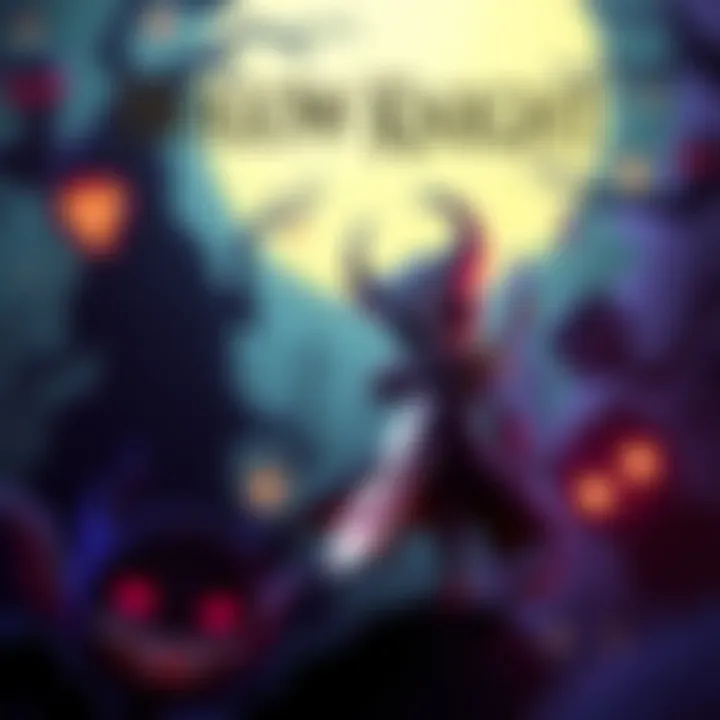 Hollow Knight character in a dark, whimsical environment with a sword and a glowing background
