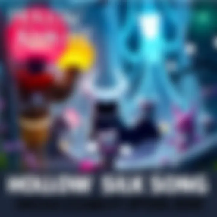 Artwork featuring characters and a vibrant setting from Hollow Knight: SilkSong, showcasing the game's unique style