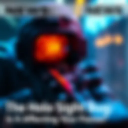 A player aiming with a weapon that has a malfunctioning holo sight, showing a blurry or distorted view through the scope.