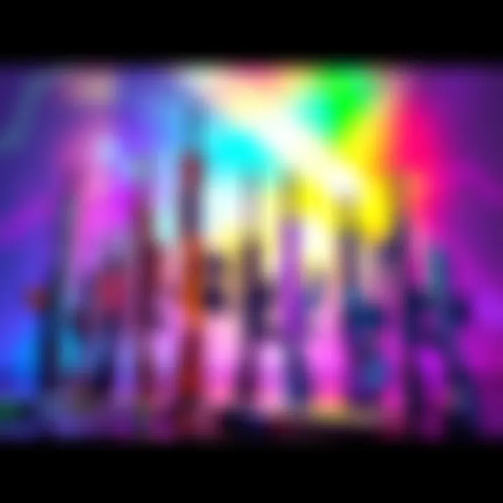 A colorful assortment of holofoil weapons showcased against a vibrant background, highlighting their unique designs and features.