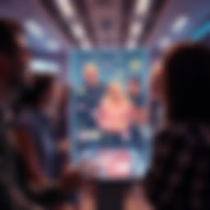 A group of people laughing while interacting with a hologram that displays humorous content, creating a fun atmosphere.