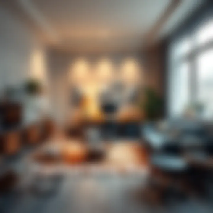 Home Map Creation with UDB A virtual home map showing a decorated office space with furniture and design elements.