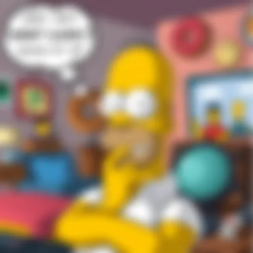 Homer Simpson thinking Homer Simpson with a thoughtful expression, surrounded by symbols of social class like a donut and a TV remote