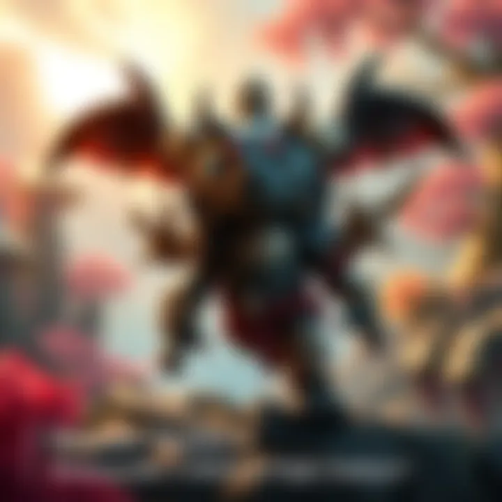 A fantasy creature resembling a small humanoid figure with various features typical of Monster Hunter games, set against a vibrant fantasy landscape.