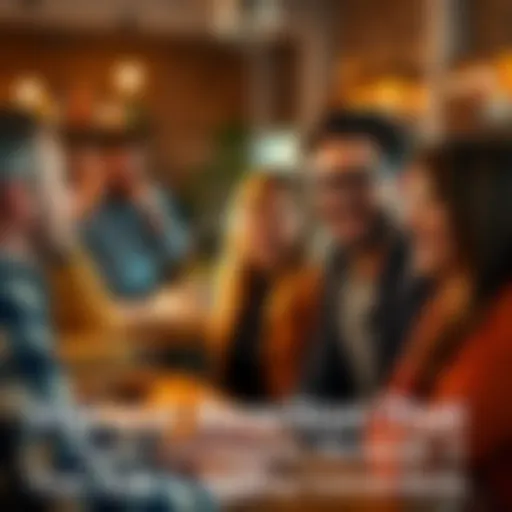 A group of people smiling and talking openly in a cozy setting, creating strong connections through genuine reactions.