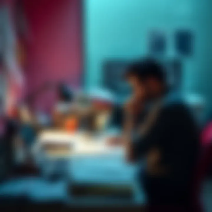 A person focused on their work at a cluttered desk, showing documents and a laptop, reflecting dedication to honest effort.