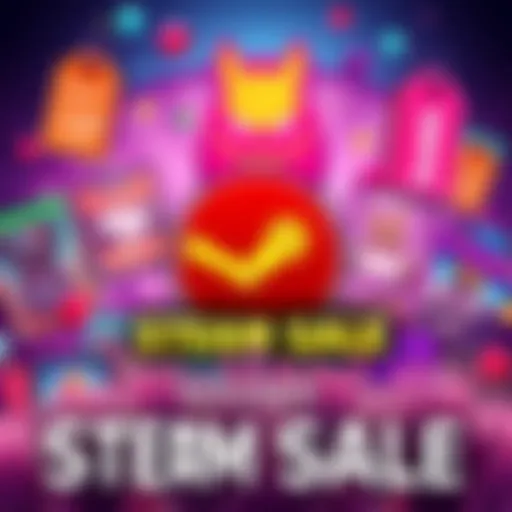 Colorful graphic showing indie games on sale with a Steam logo and discount tags
