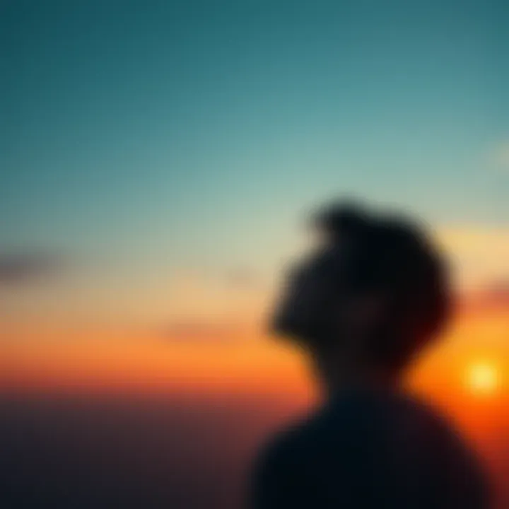 A person looking towards the horizon with a hopeful expression as the sun rises, symbolizing optimism for the upcoming week.