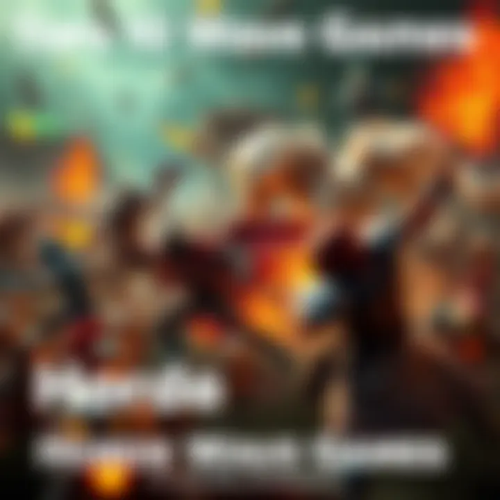 A scene showing characters fighting against hordes of enemies in a video game setting, showcasing intense action and teamwork in a thrilling battle.