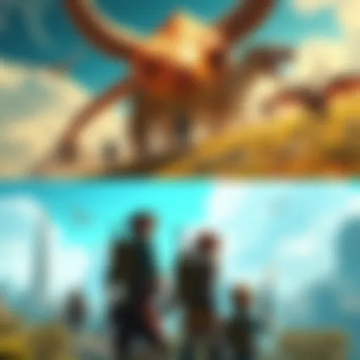 Horizon characters exploring a colorful landscape with various environments and creatures, showcasing diversity and adventure.