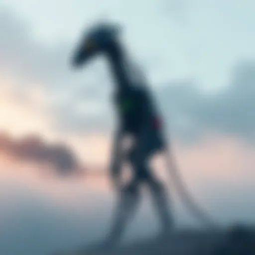 A Horizon Tall Neck robot standing in a Death Stranding landscape, surrounded by mist and rugged terrain, blending two game worlds together.