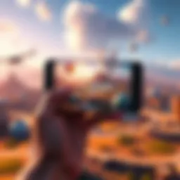 A person holding a smartphone displaying the Horizon Worlds mobile app interface, showcasing colorful game worlds.