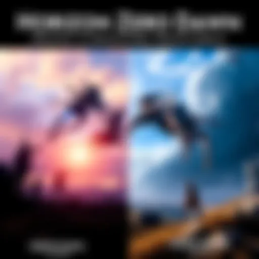 A comparison of Horizon Zero Dawn on PS4 and PS5 showcasing graphics differences and gameplay scenes