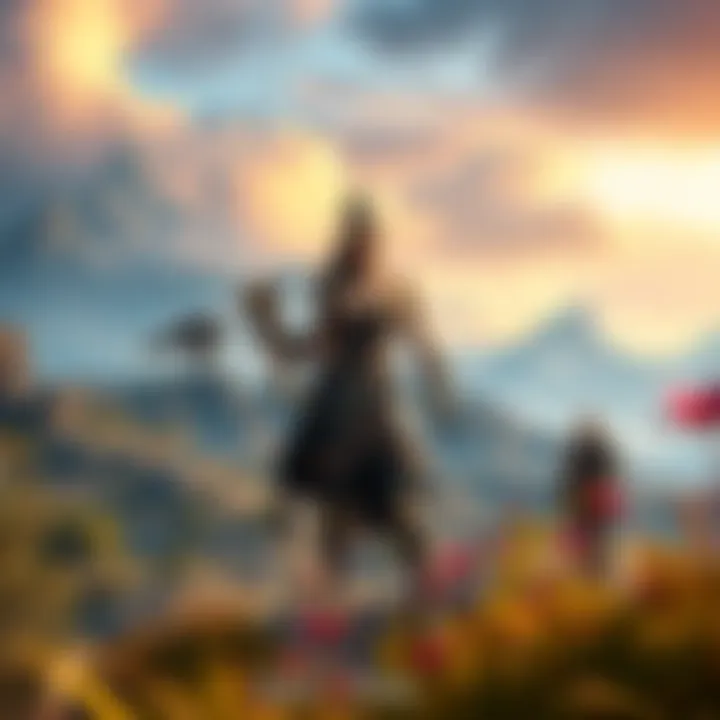 Horn Blower in God of War 2018 A female character stands confidently, holding a horn in a mythical landscape reminiscent of God of War 2018.
