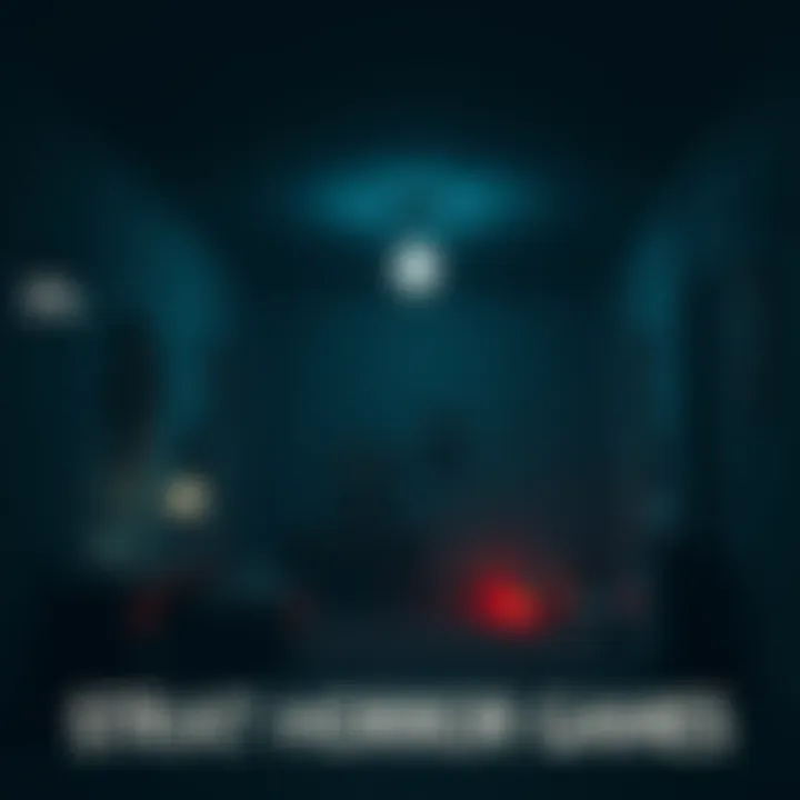 A dark, eerie room with flickering lights, showcasing a spooky game scene with unsettling shadows and ominous elements.
