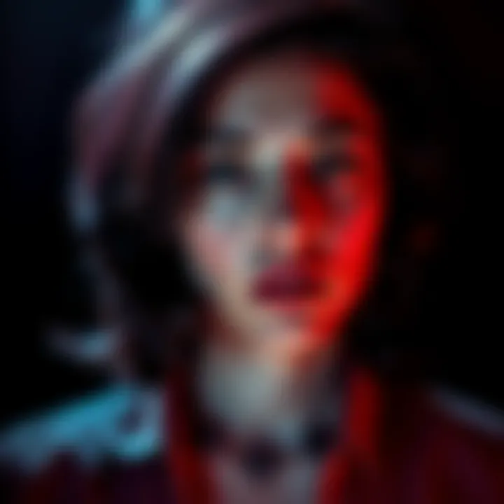 Horror Legend Portrait A portrait of a lesser-known female horror legend with a dark, dramatic background, reflecting the essence of fear in cinema.