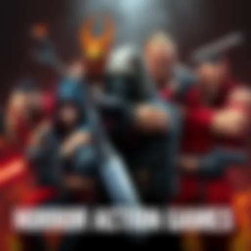 Horror Action Game Characters A group of characters from various horror action games ready for battle, showing intense expressions and action poses.