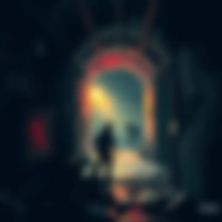 A player character exploring dark sewers while a shadowy creature lurks nearby, creating a tense atmosphere.