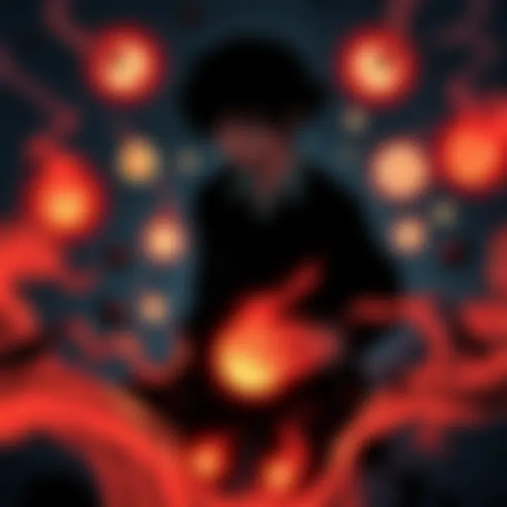 Horror Elements in Seeds of Anxiety A dark scene showing a character surrounded by swirling shadows and eerie symbols, representing hidden fears and anxieties from daily life in the manga 'Seeds of Anxiety'.