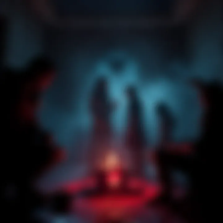 Characters from Man of Medan, Little Hope, and The Devil in Me interact in a spooky setting with House of Ashes elements