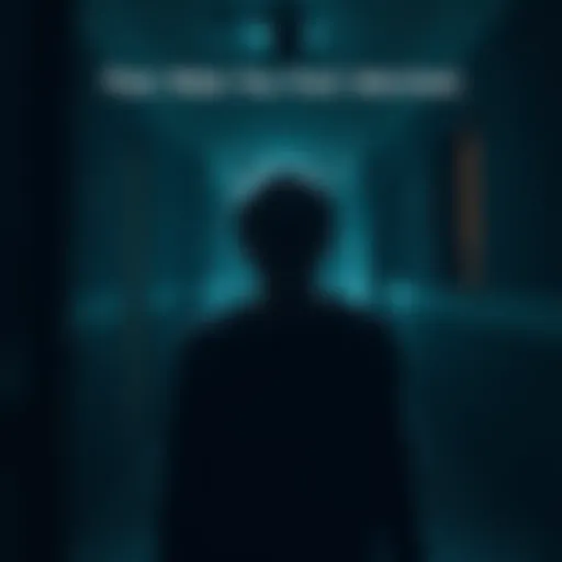 A dark room with a character anxiously scanning the surroundings, giving a feeling of being watched.