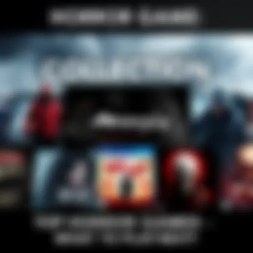 A collection of popular horror game covers including Amnesia, Resident Evil 2, and Outlast, showcasing dark and eerie themes.