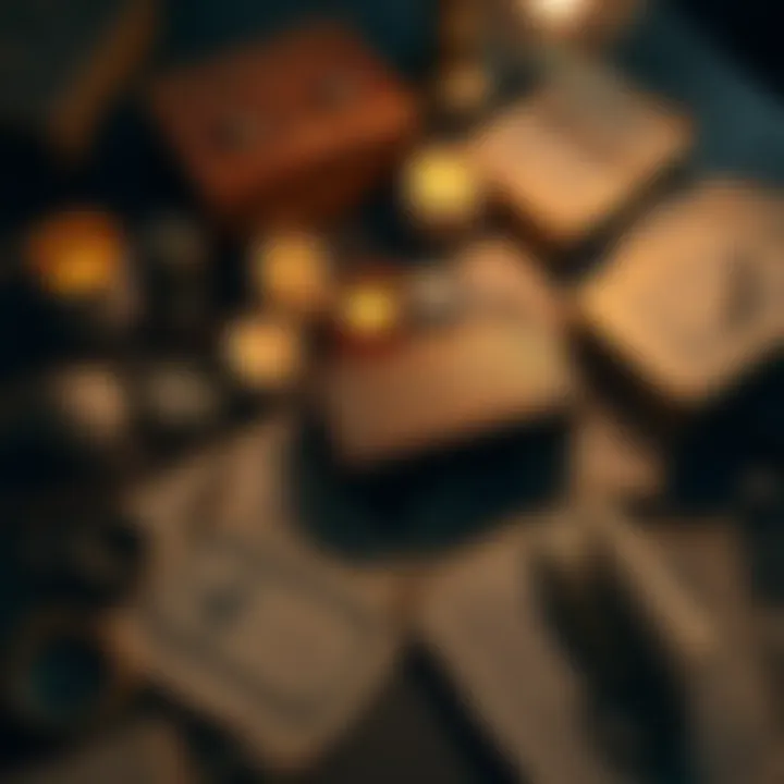 A table scattered with old documents and eerie objects from horror games, highlighting rich lore and background stories.