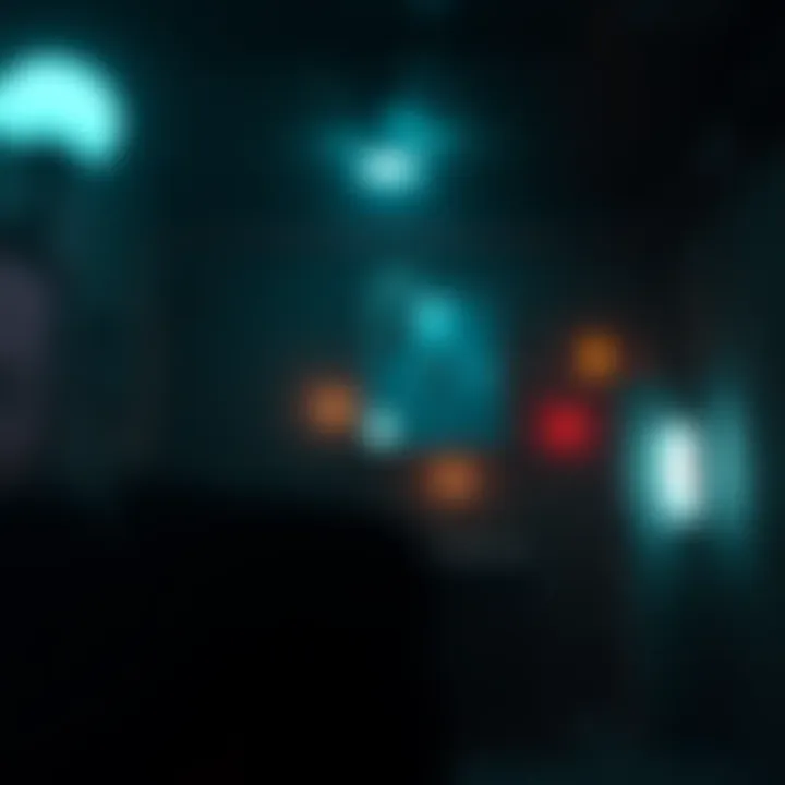 A dark, eerie setting with flickering lights, shadows, and an unsettling atmosphere that captures the essence of horror games.