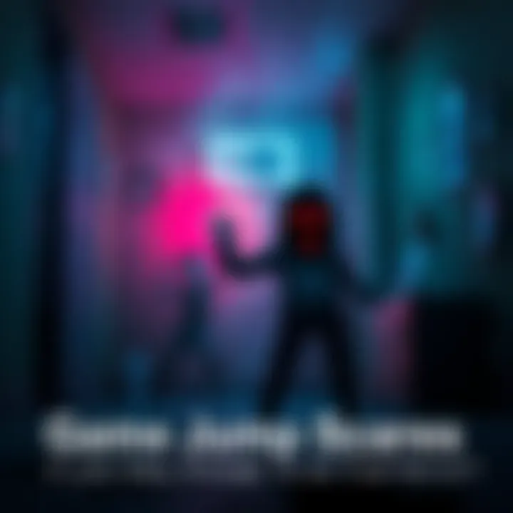 A scared character in a dark room with an unexpected jump scare from a monster.