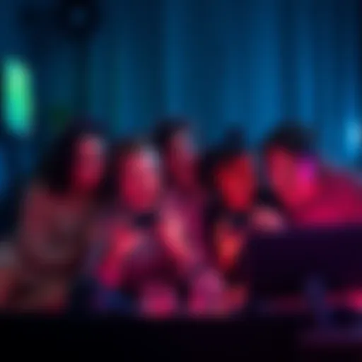 A group of friends playing horror video games together, displaying fearful expressions while sitting in a dimly lit room