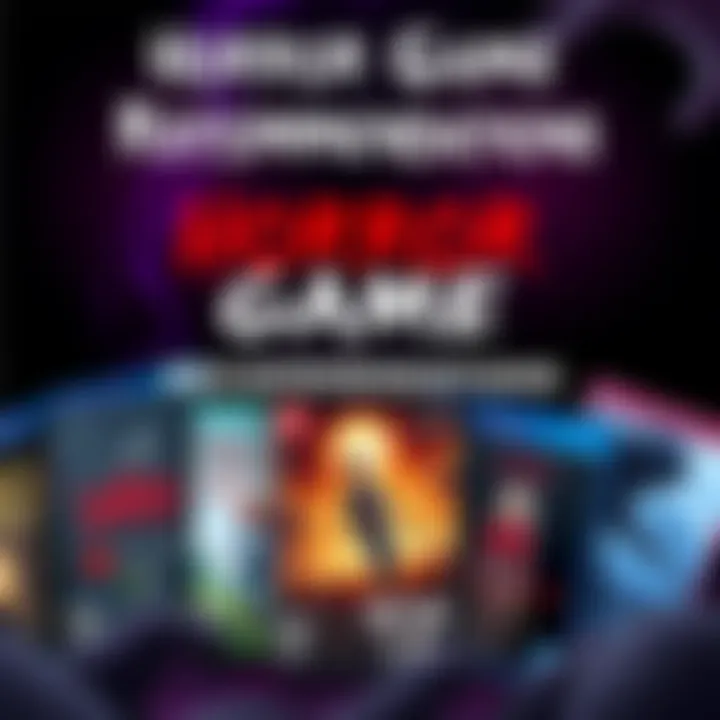 Horror Game Recommendations A collage of horror game covers, featuring The Scratches and Doki Doki Literature Club along with a spooky background.