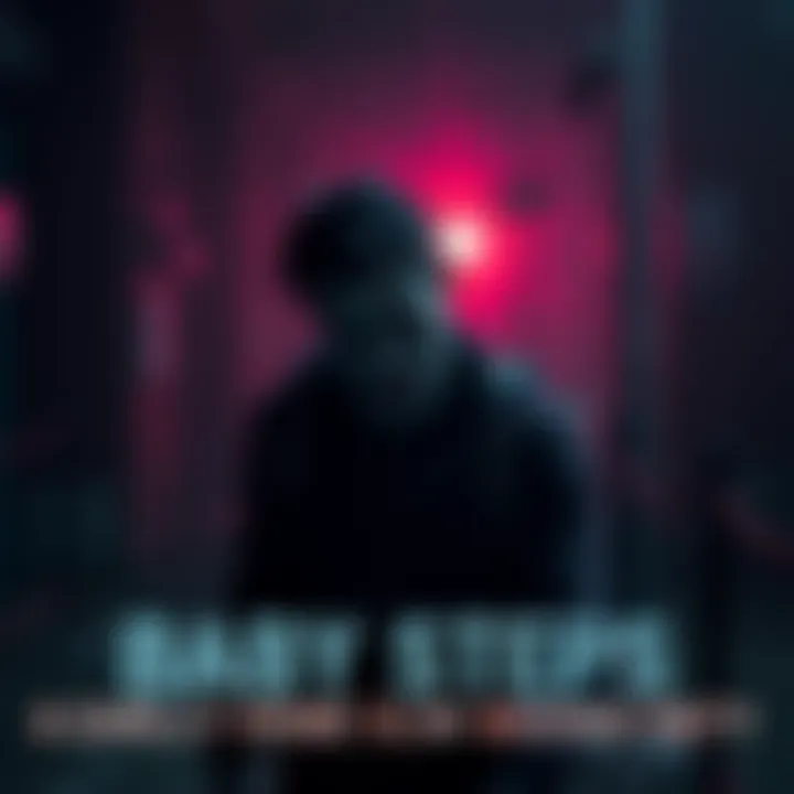 A character in a dark, surreal environment grapples with societal expectations of masculinity, blending humor and horror elements.