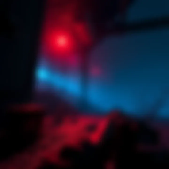 A dark scene from a horror game showing a player surviving a curse with eerie visuals and action elements