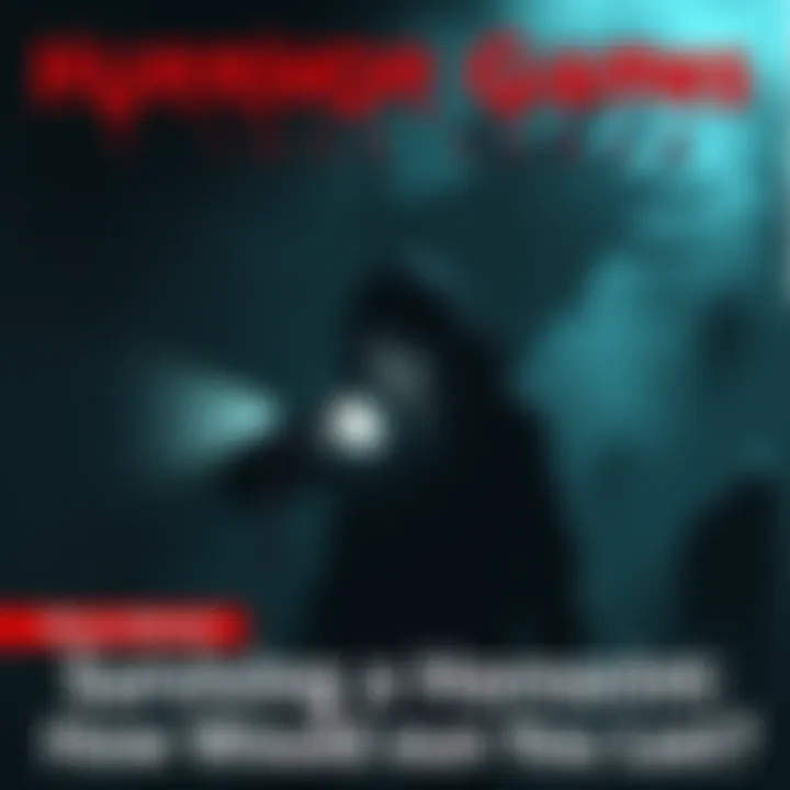 A player in a dark, foggy environment with a flashlight, showing fear and tension, surrounded by eerie shadows and unsettling shapes.