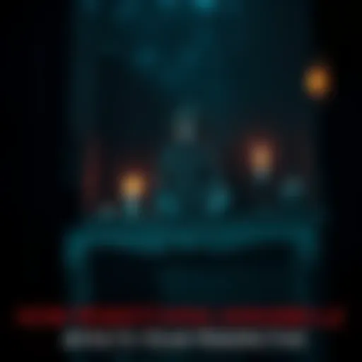 A dark room featuring the Annabelle doll sitting ominously on a shelf, with flickering candlelight casting shadows.