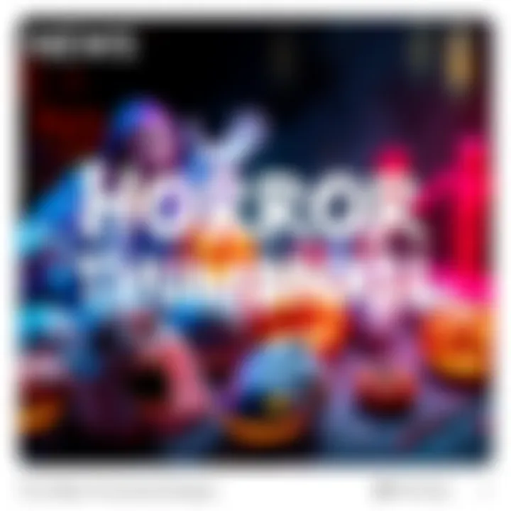 Various horror thumbnail designs featuring creepy elements like ghosts, zombies, and pumpkins