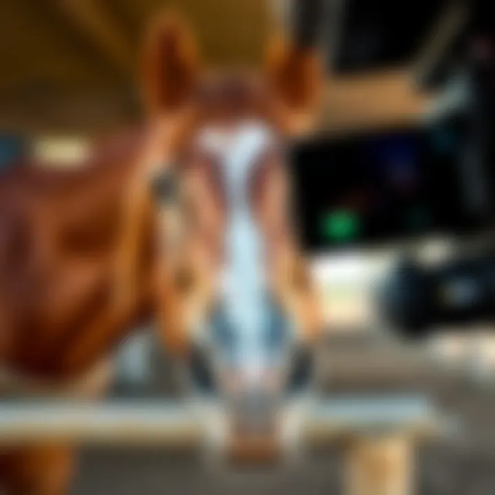 A close-up of a horse being observed through a camera, showcasing its movements and expressions.