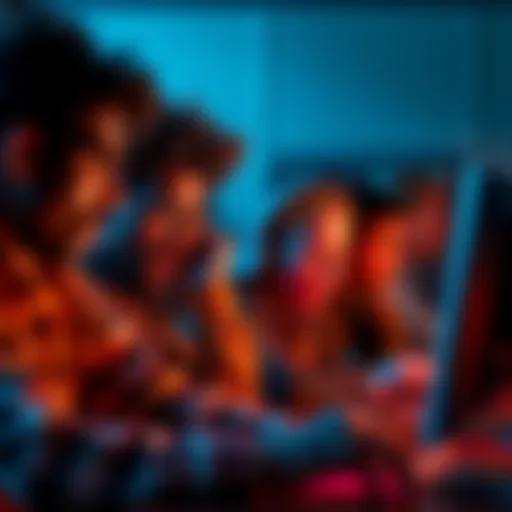 Hostility in Online Communities A group of people on computers showing frustrated expressions while interacting online, highlighting negativity in digital conversations.