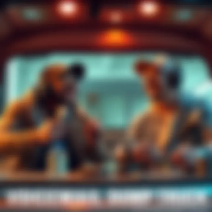 Alex and Vinny laughing and talking into microphones during a podcast episode