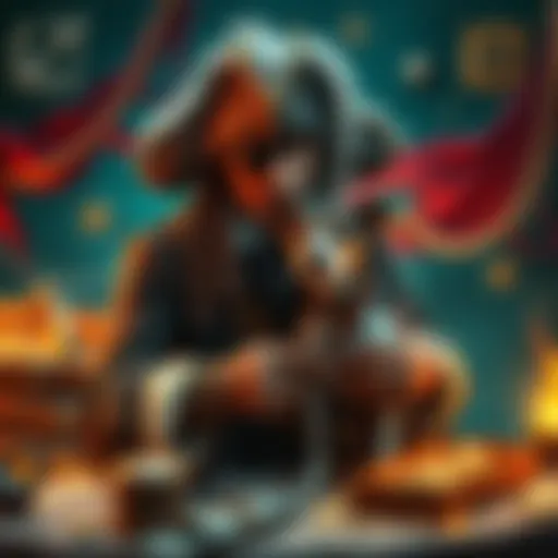 Houndmaster and Pirate Theme A person dressed as a pirate with a dog, surrounded by treasure and nautical symbols, showing their love for piracy.