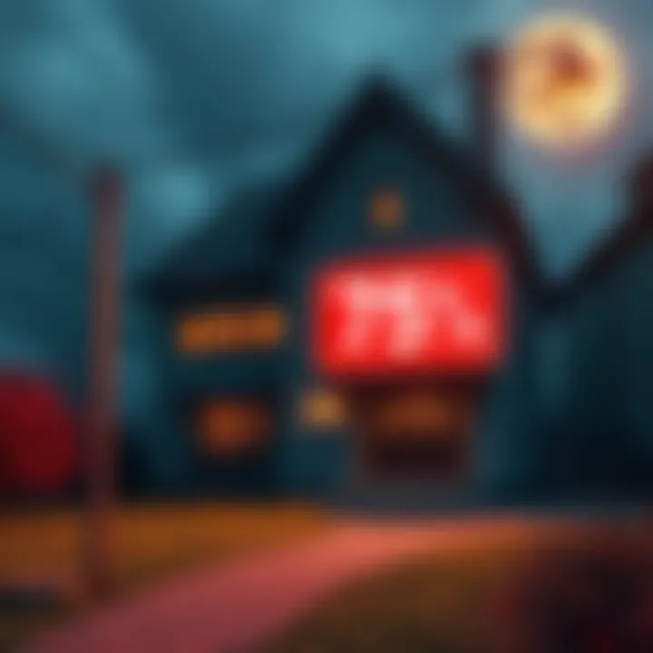 House in Fata Morgana with a bright sale sign showing a 75% discount