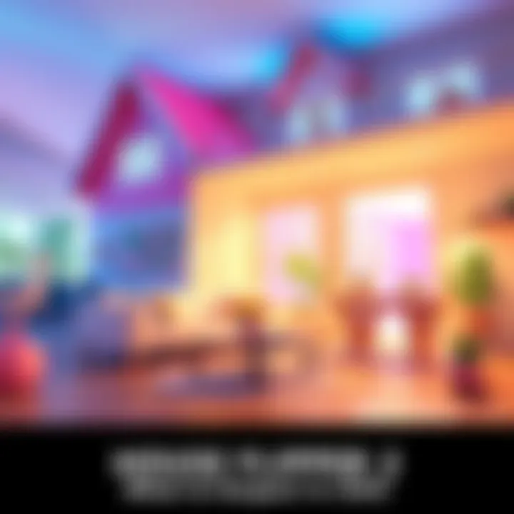 A colorful digital rendering showing a virtual home being renovated with new tools and designs in House Flipper 2.
